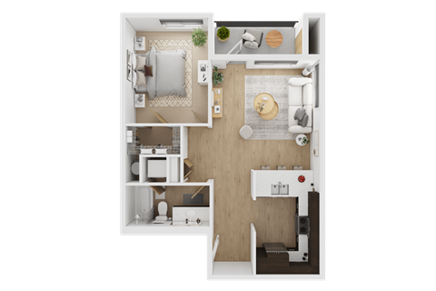 Floor plan for 1 bed, 1 bath, 655 sqft